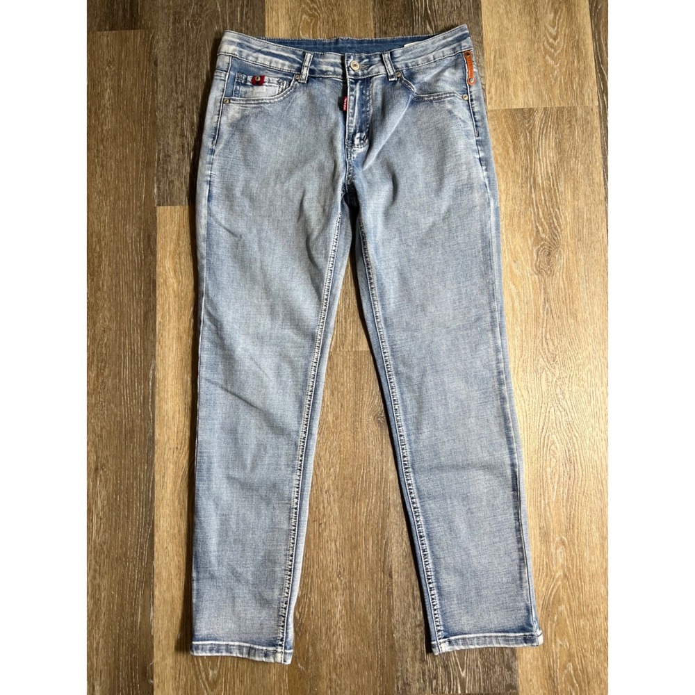 Quality Denim Slim Fit Jeans Womens Size 31 Light Blue‎ Good Faded Tapered Leg